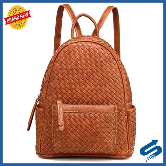 Woven Vegan Leather Mini Backpack Purse Chic Travel Daypack Adjustable Straps